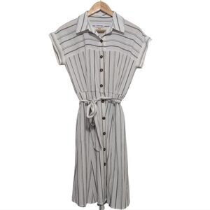 Calvin Klein Guaze Shirtdress White Gray Stripes Midi Size 4